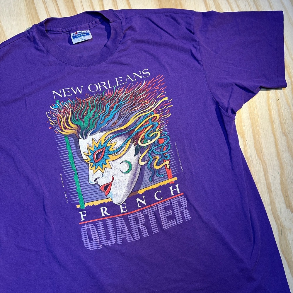 Vintage 1989 Hanes New Orleans French Quarter Purple Graphic T-Shirt XL
